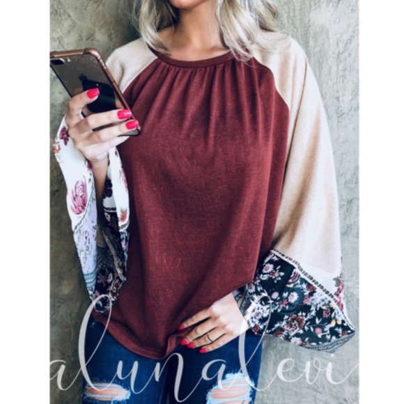 FIONA Floral Print Sleeve Long Sleeve top - Picture 3 of 3